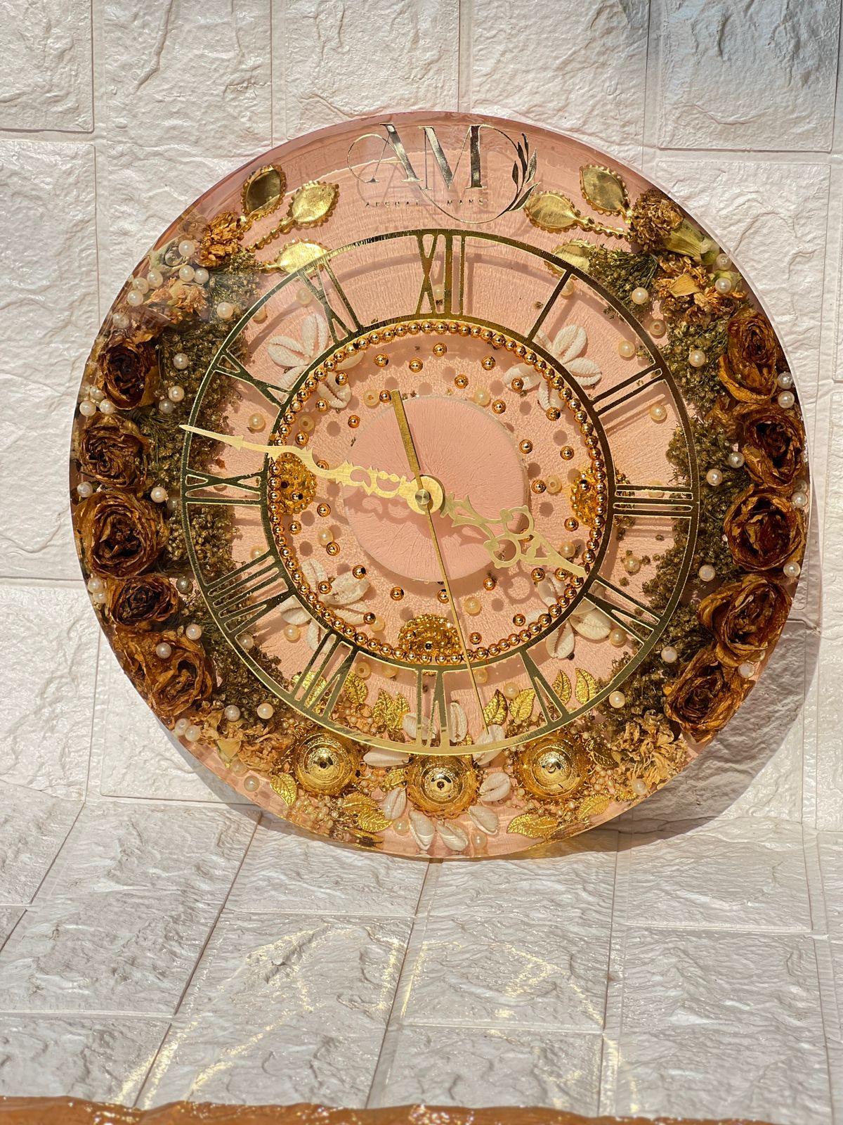 Deep casting Round Wall Clock with Kalira, Pearls & Couple Name Logo
