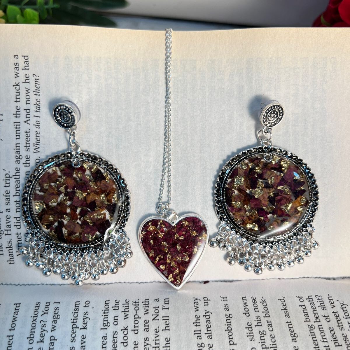 Epoxy resin Jhumke and Pendant with Preserving Real Rose