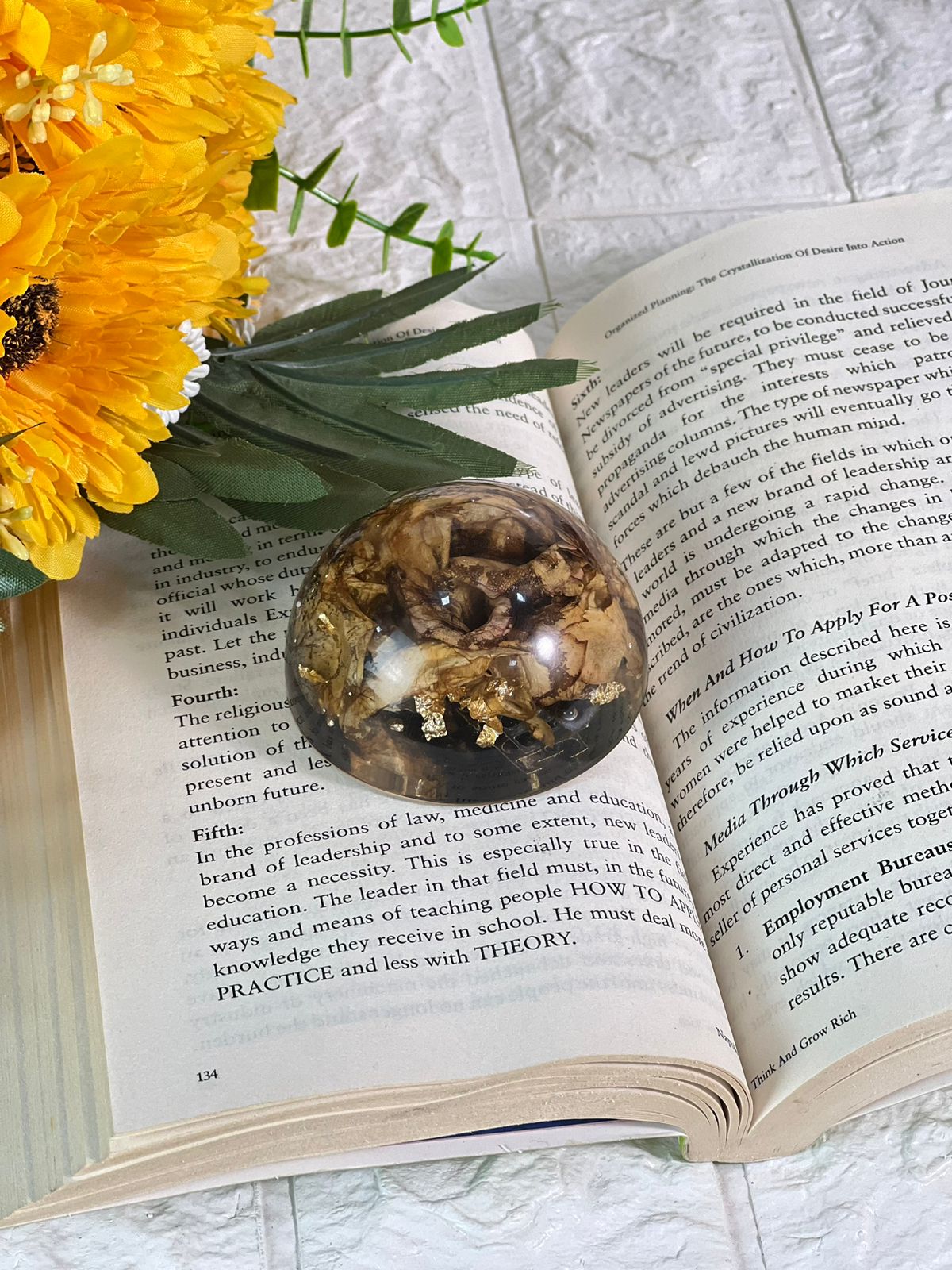 resin paperweight with preserved flower