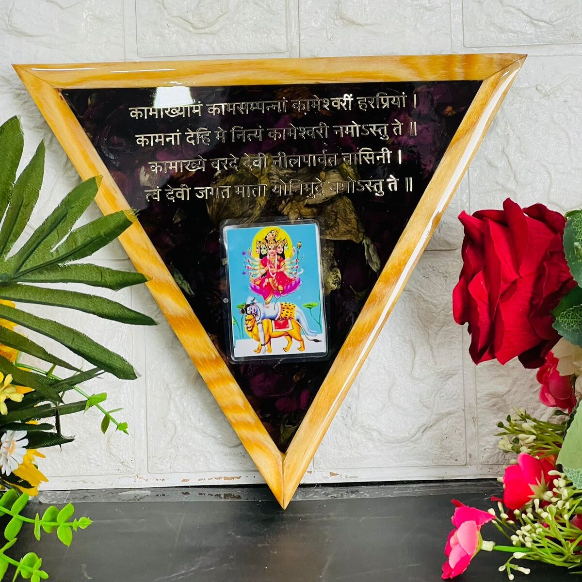 Triangle frame with Goddess Kamkhaya and mantras