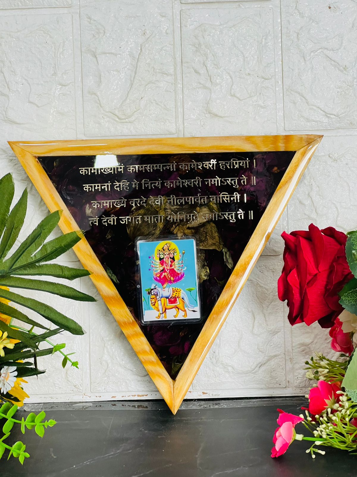 Triangle frame with Goddess Kamkhaya and mantras