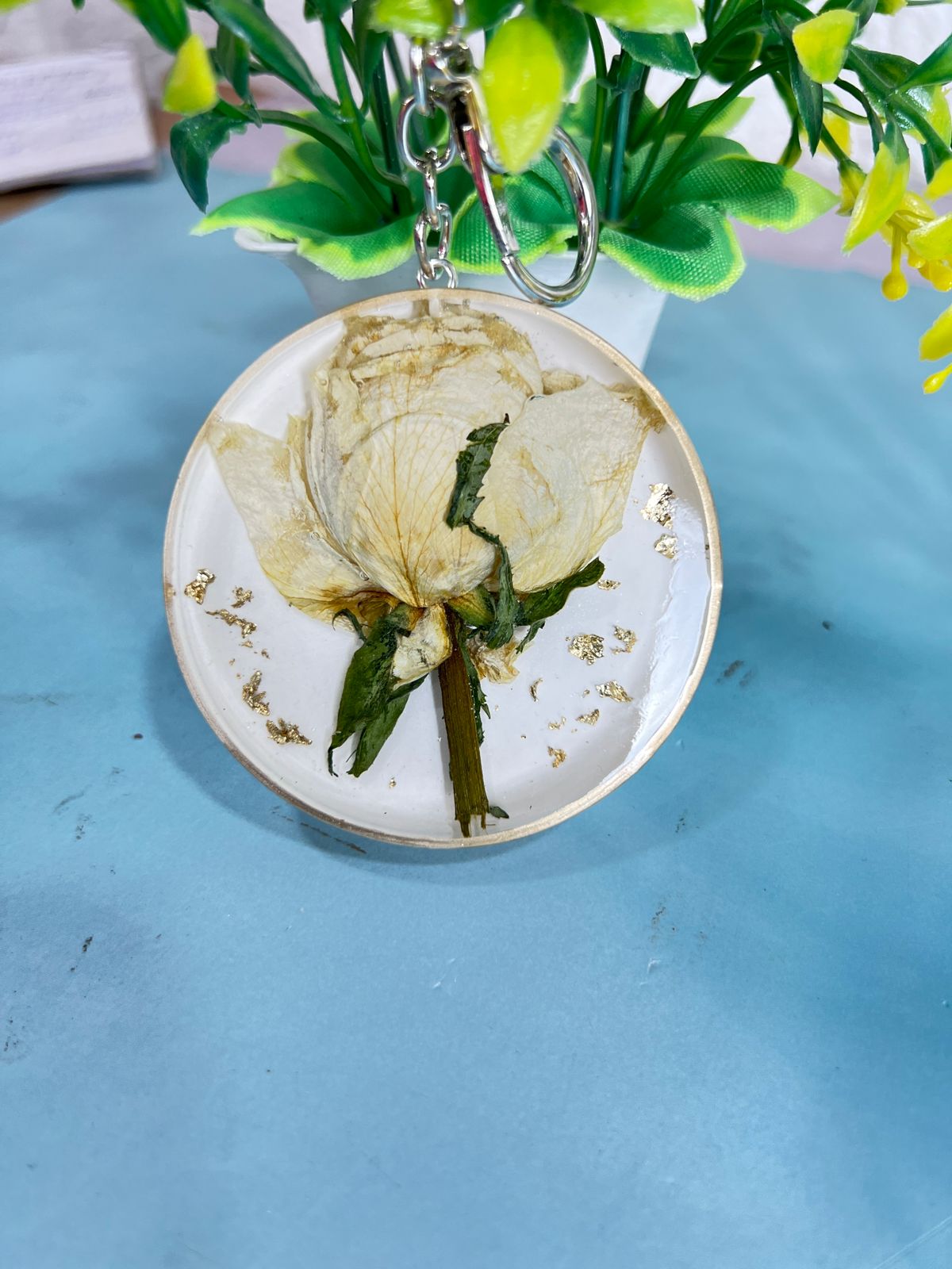 resin keychain with preserved flower