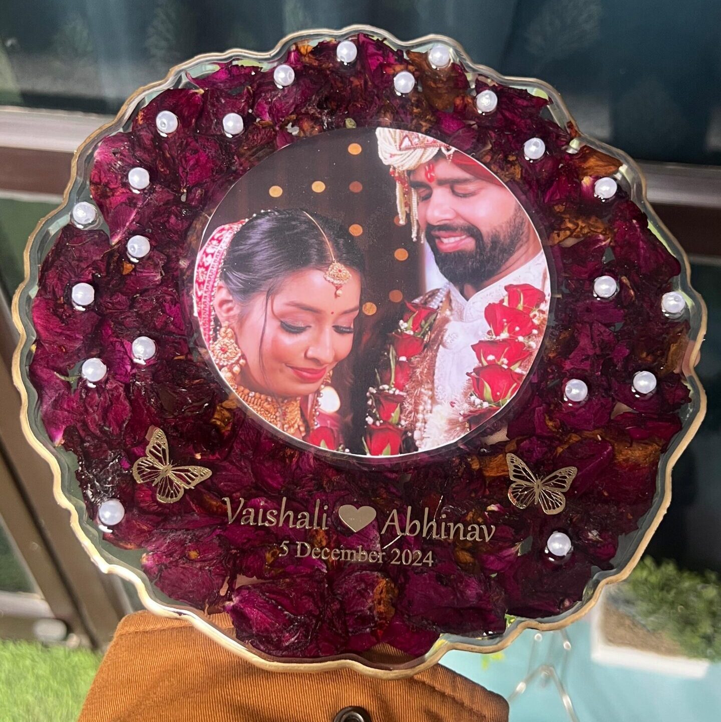resin frame with preserved wedding flowers