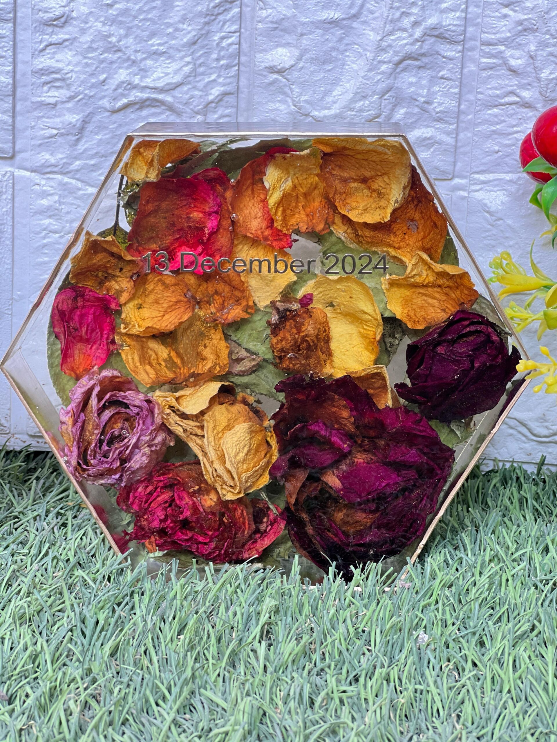 varmala flowers in resin block