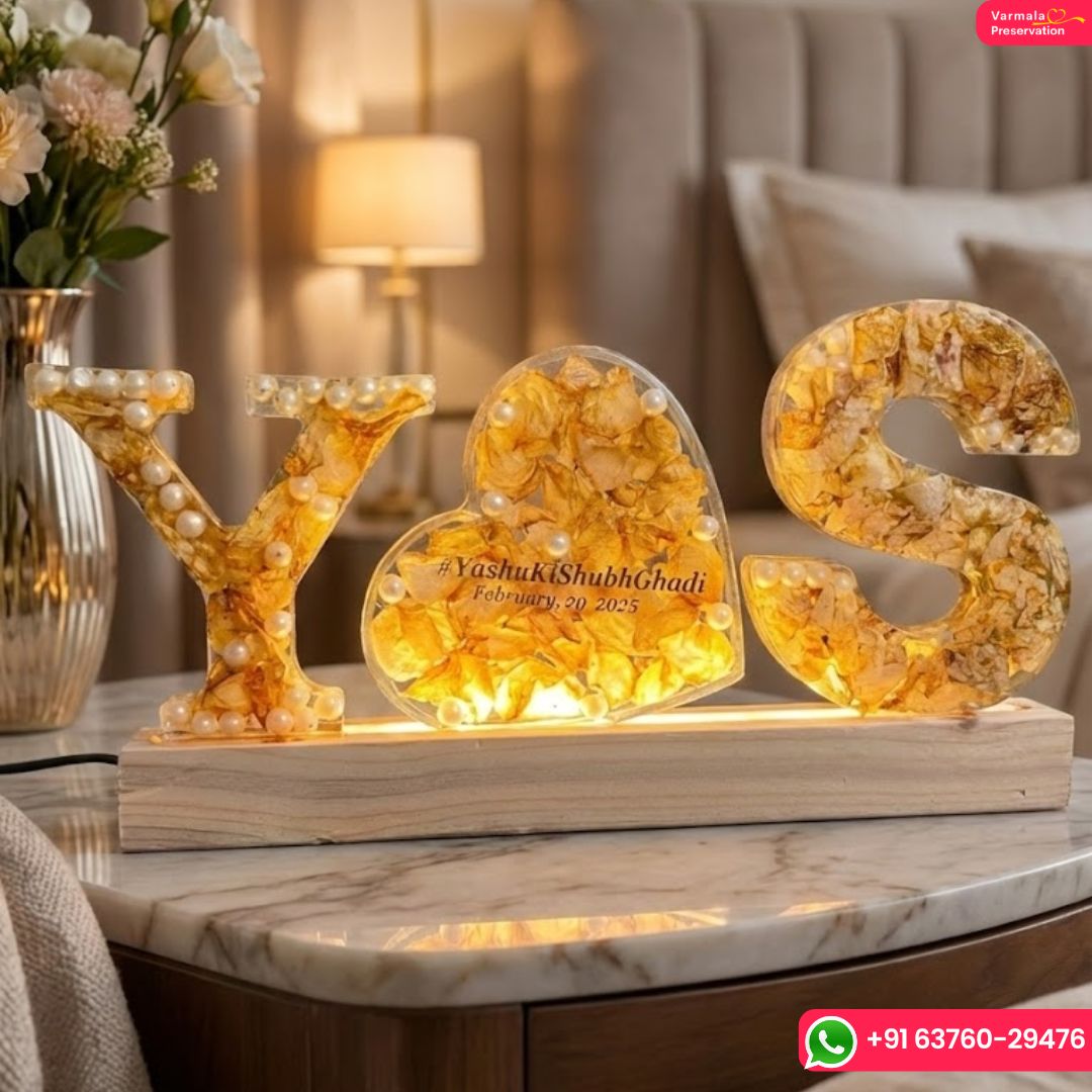Custom Resin LED Name Frame with Varmala Flowers – Y💛S Initials ( 6- Size)