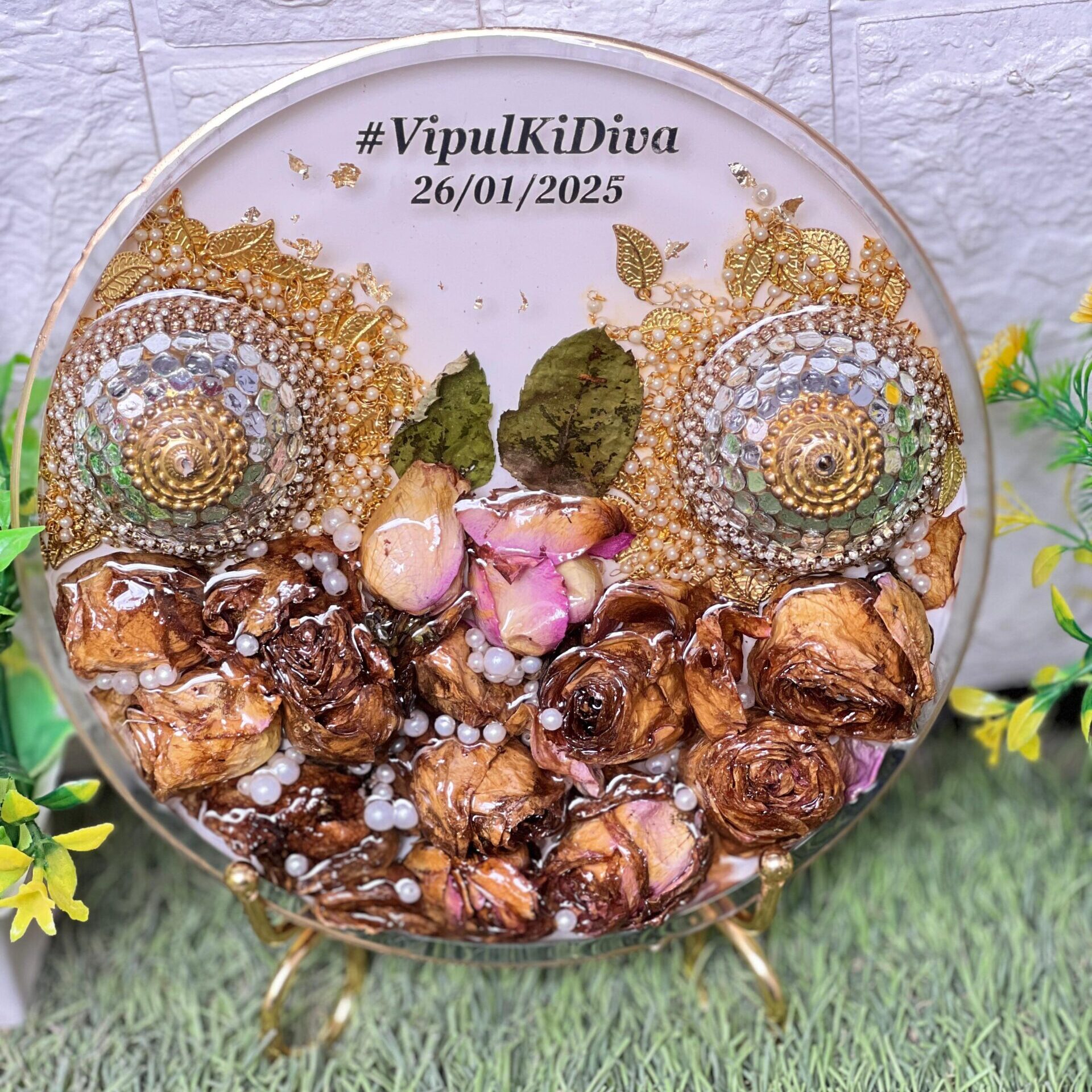 Custom resin frame with wedding flowers