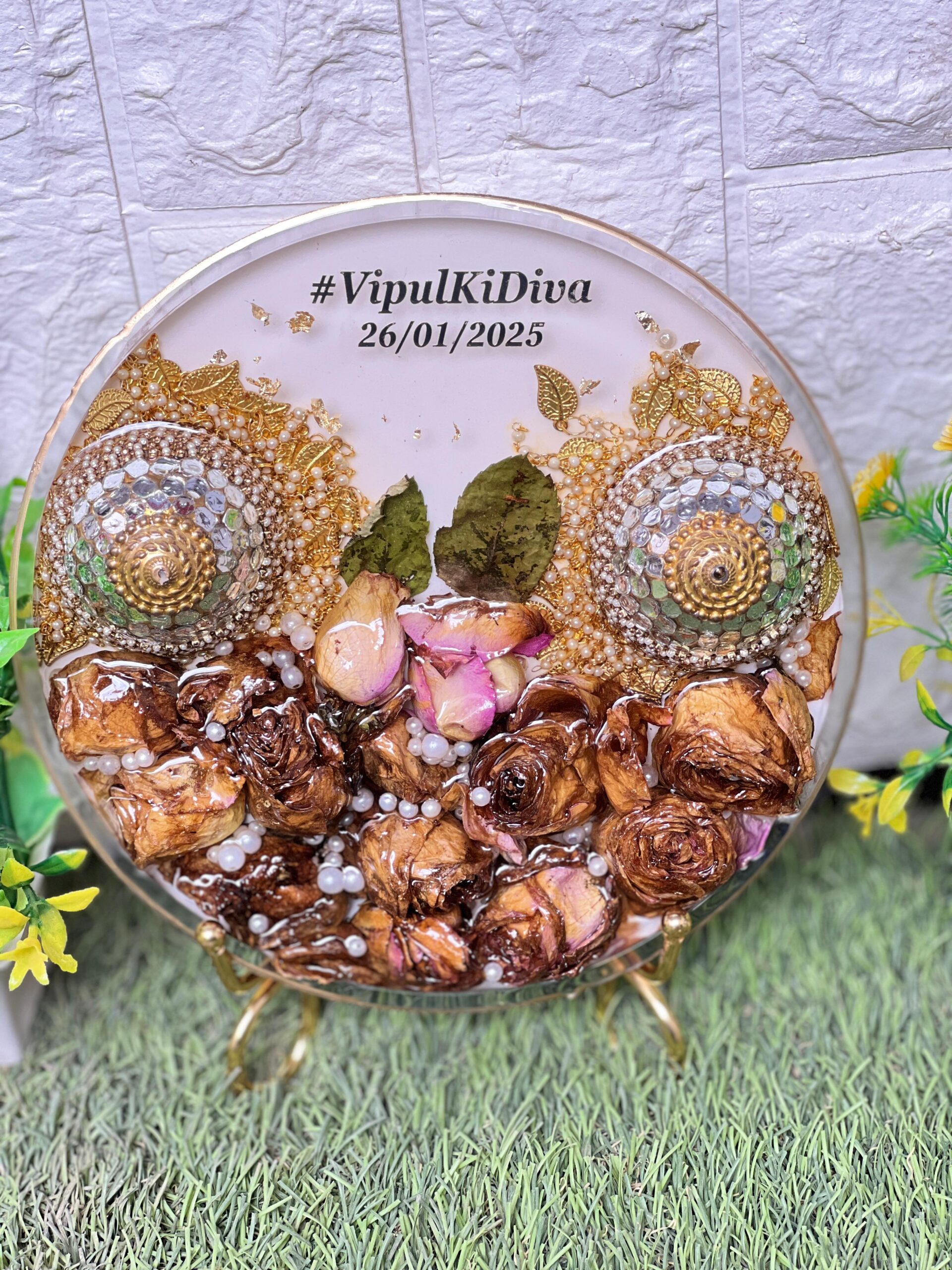 Custom resin frame with wedding flowers