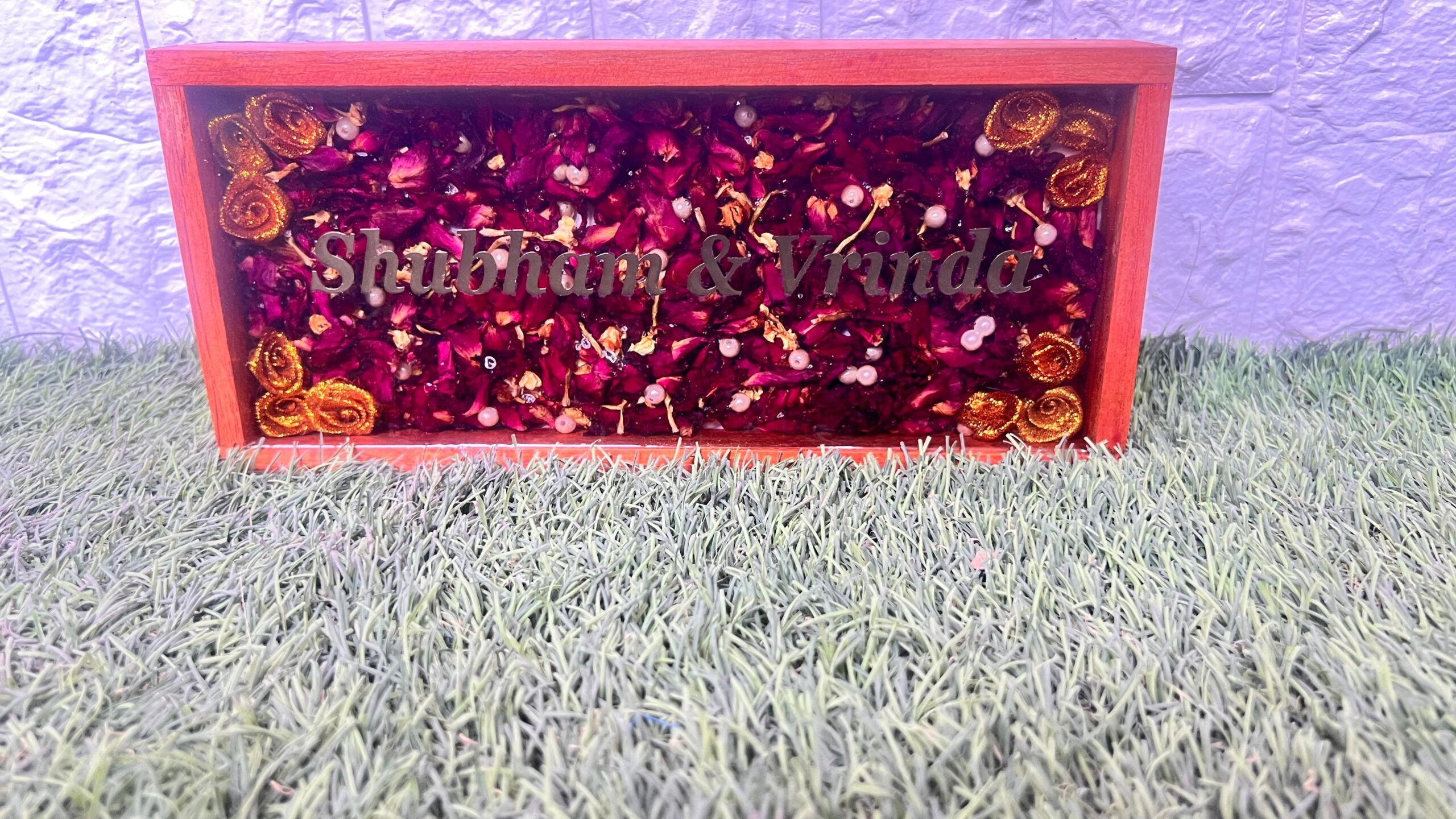 Luxury resin nameplate made from wedding flowers
