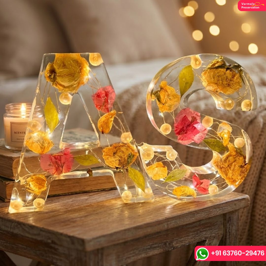 Resin A & S Letters with Real Flowers – (6) Inch | Custom Wedding Keepsake