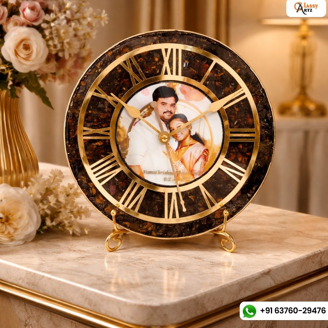 Custom Resin Wall Clock with Couple Photo Preservation – (8) Inch