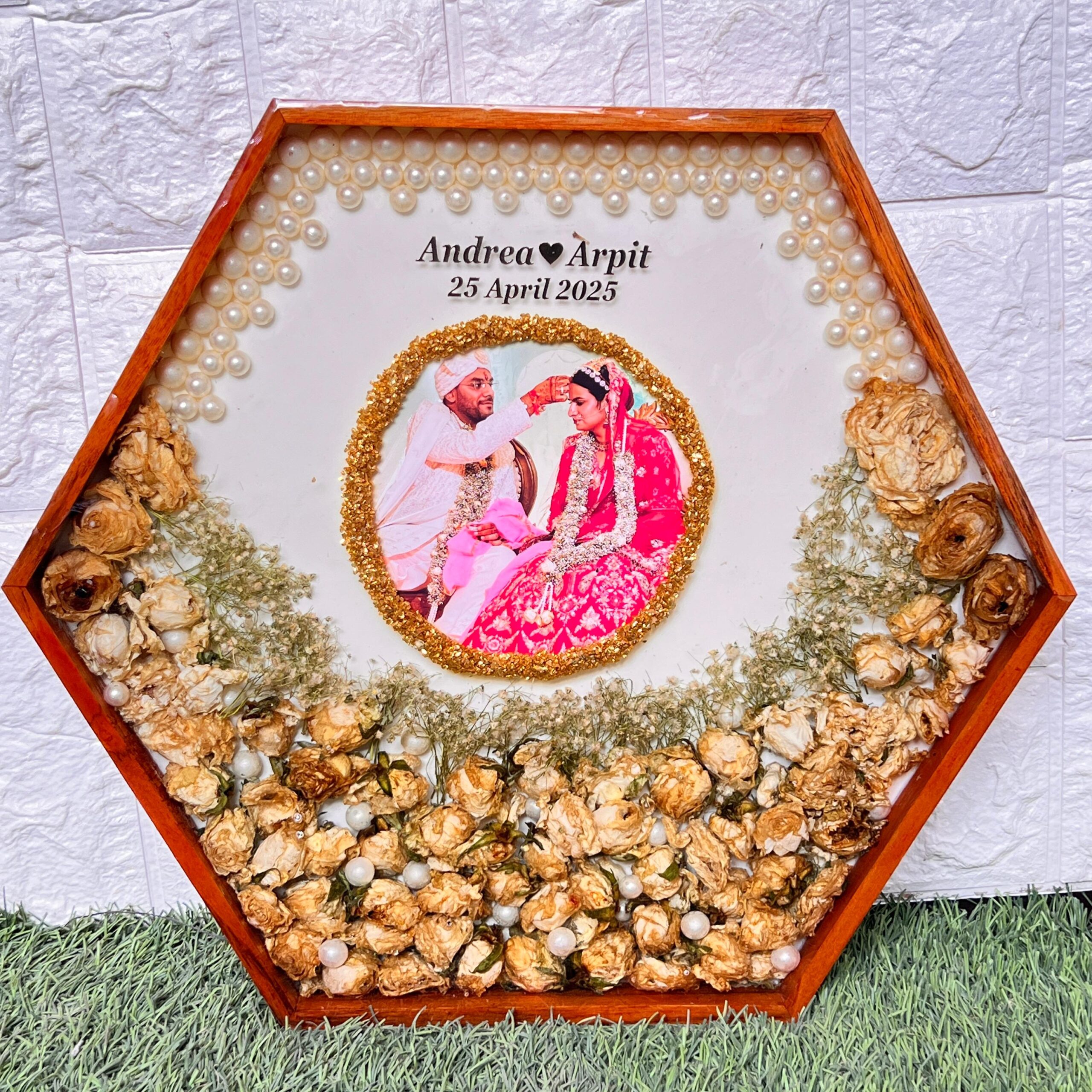 Wedding Resin Frame with Real Garland Flowers