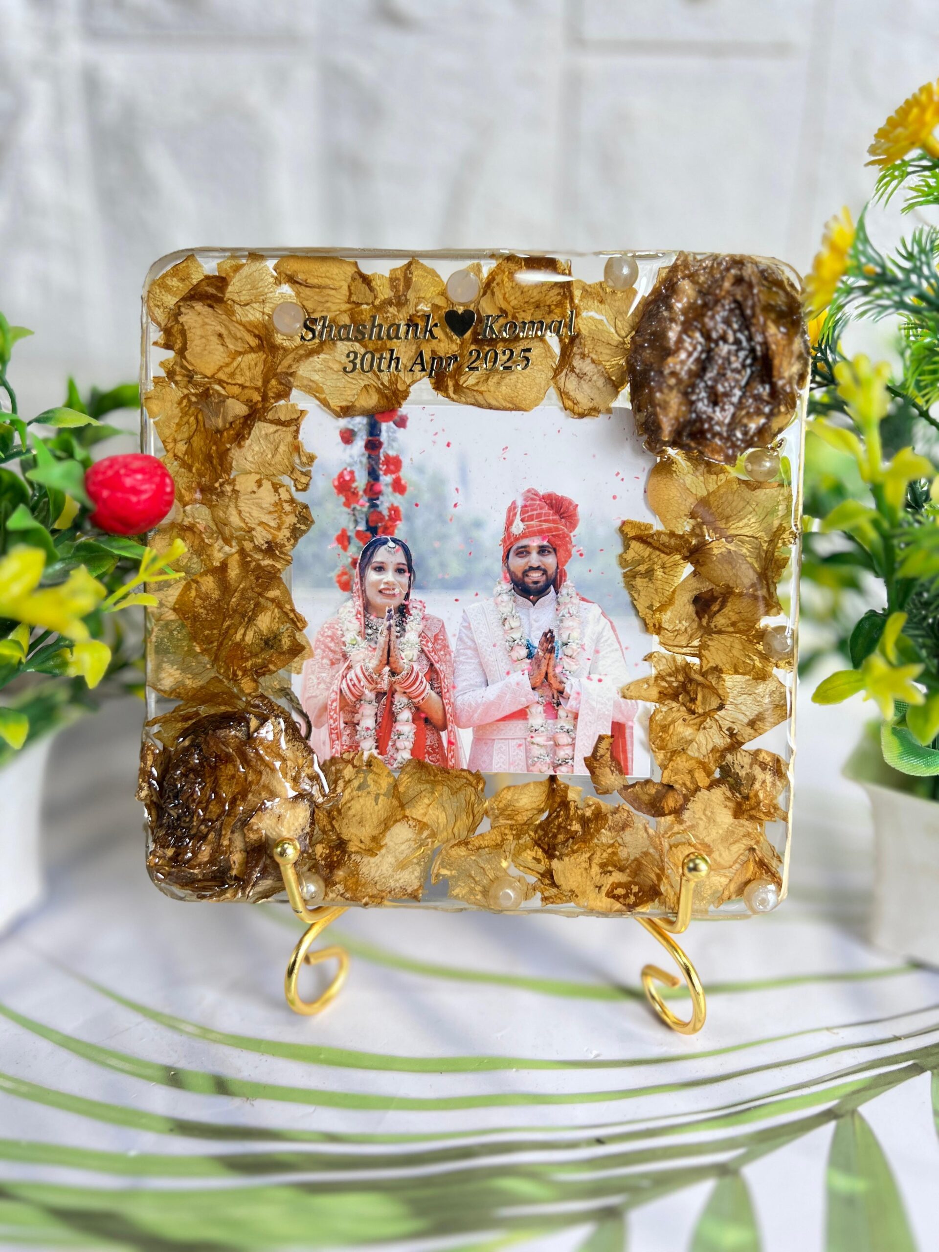 real varmala flower resin frame