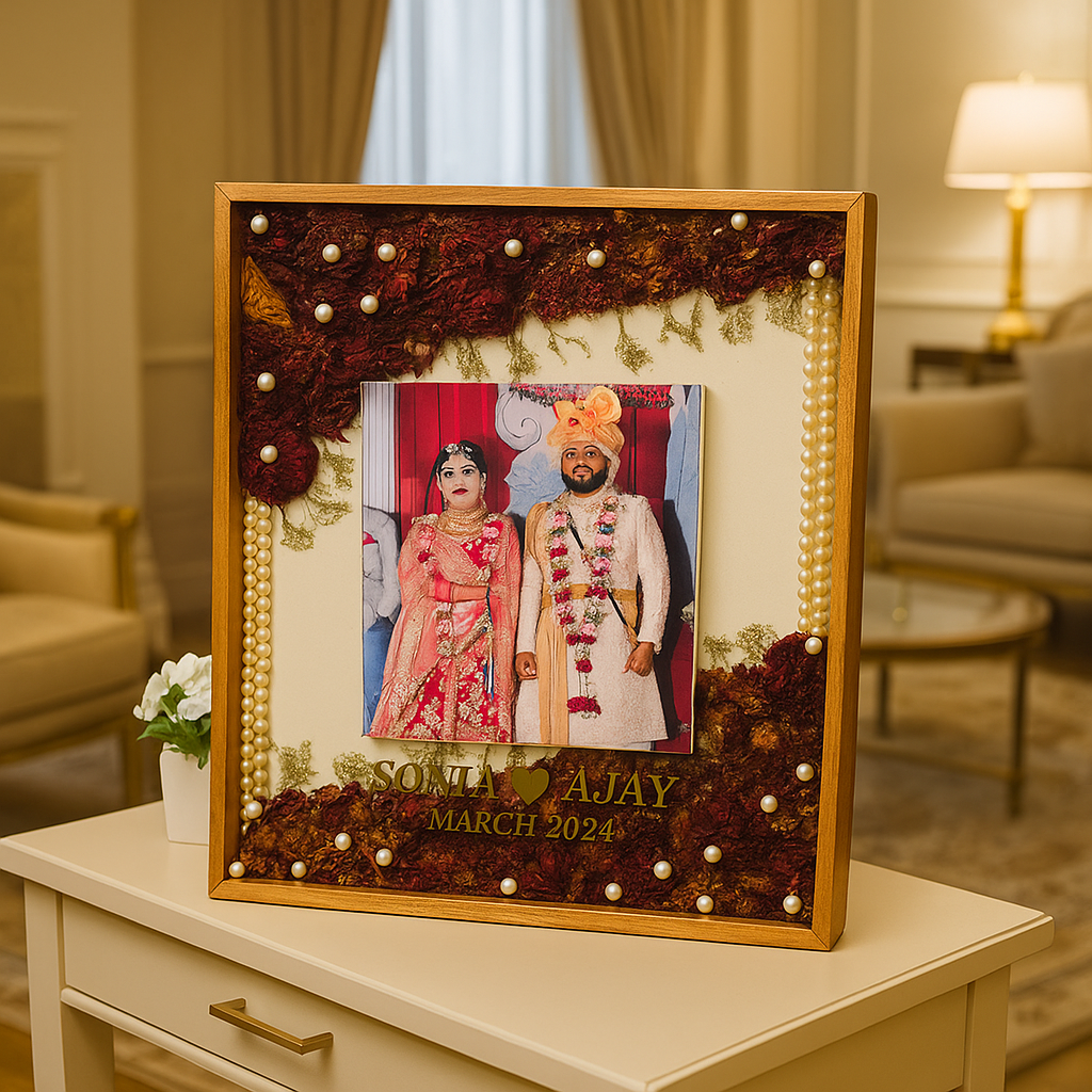Resin Wedding Photo Frame with Varmala Flower Preservation (15 by 18- Inch)