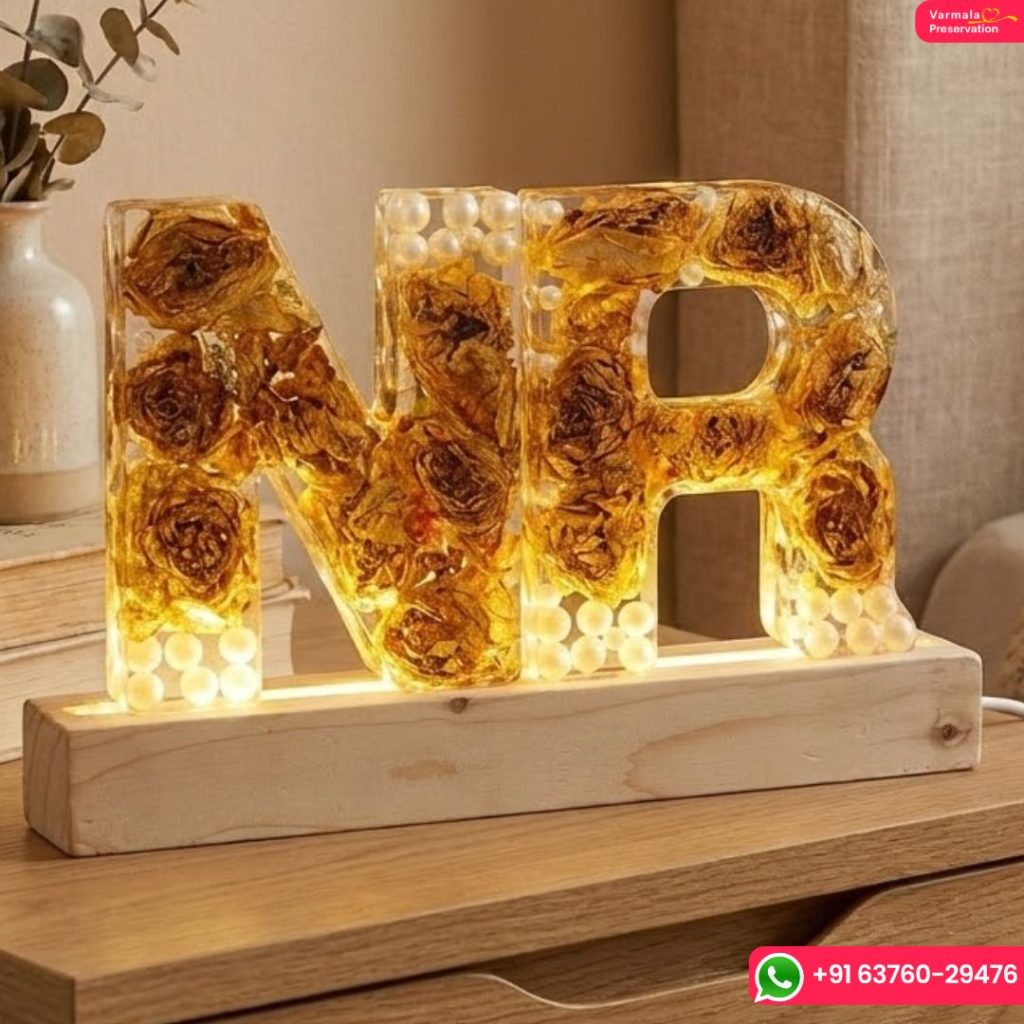 (6 ) Inch Resin LED Lamp with N & R Initials | Wedding Varmala Flowers