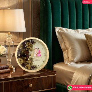 Couple Photo With Garland Flower in Epoxy Wall Clock (12 Inch)