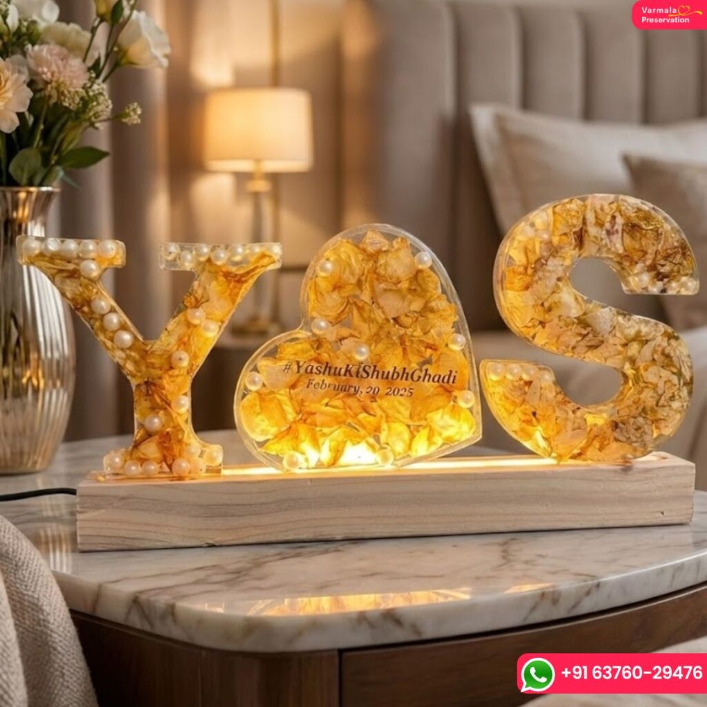 Custom Resin LED Name Frame with Varmala Flowers – Y💛S Initials ( 6- Size)