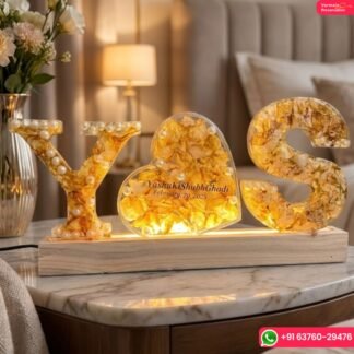Custom Resin LED Name Frame with Varmala Flowers – Y💛S Initials ( 6- Size)
