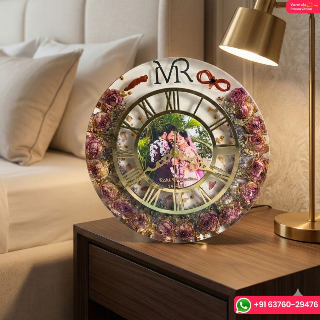 Epoxy Wedding Garland Preserved Wall Clock ( 12 inch )