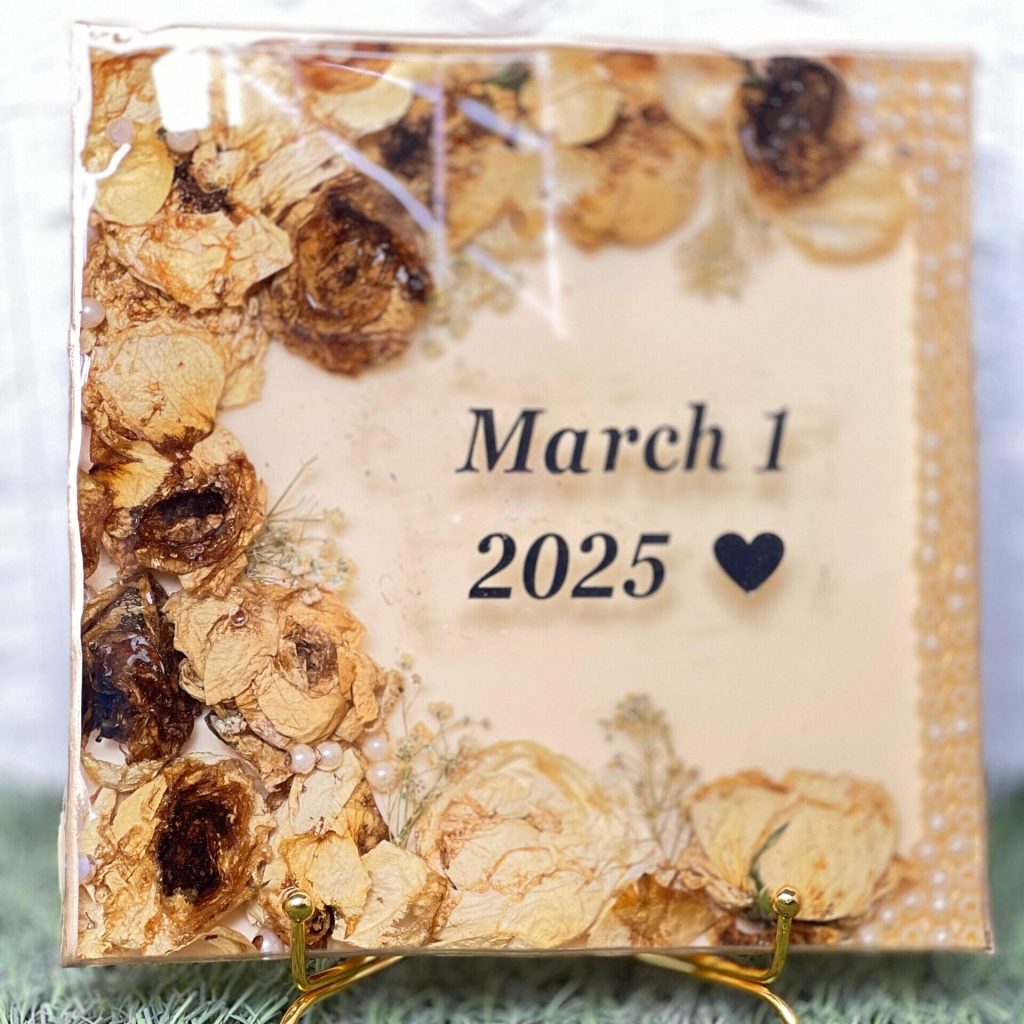 Resin Frame with Preserved Wedding Flowers and Custom Date ( 8- Inch)