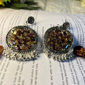 Handmade resin jhumkas with preserved real flowers, custom floral earrings