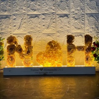 Customized Resin Name Initials with Preserved Varmala Flowers – (6- Inch)