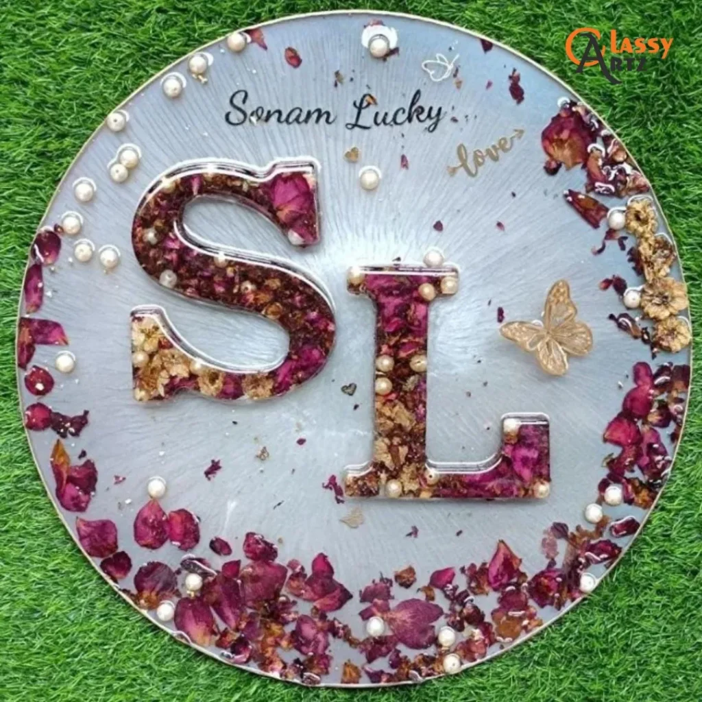 Couple Name Initials & Jaimala Preservation Resin Round Frame  