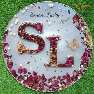 Couple Name Initials & Jaimala Preservation Resin Round Frame  