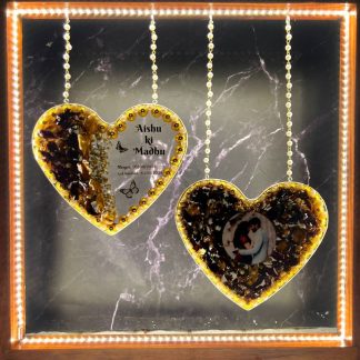 Double heart-shaped varmala preservation frames with photo and name with LED light