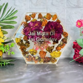 Hexagonal Resin Spiritual Flowers Preservation Frame - 8 Inch