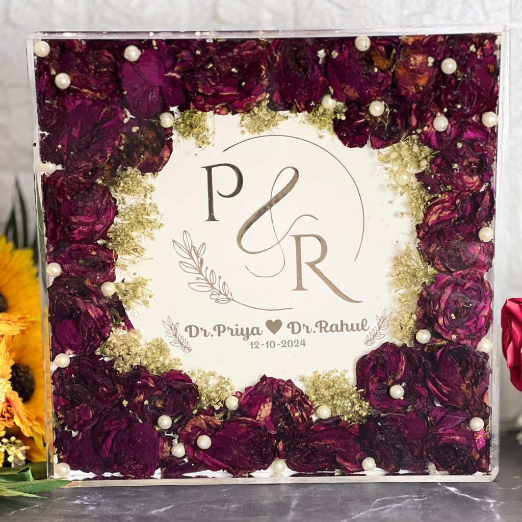 Varmala Preservation With Wedding Card – Wedding Roses Preservation In Deep Casting Frame