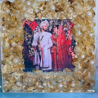 8 inch Rectangular Crystal-Clear Varmala Preservation Resin Frame with Photo, Name & Date