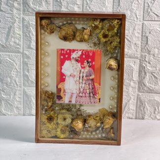8x12 inch teakwood resin frame with wedding varmala & photo preservation
