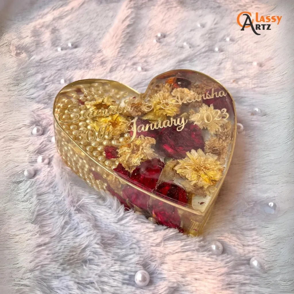Heart-Shaped Shadi Jaimala Preservation Resin Frame (8 Inch)