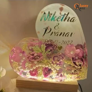 Heart-Shaped LED Varmala Preserved Resin Box (8 Inch)