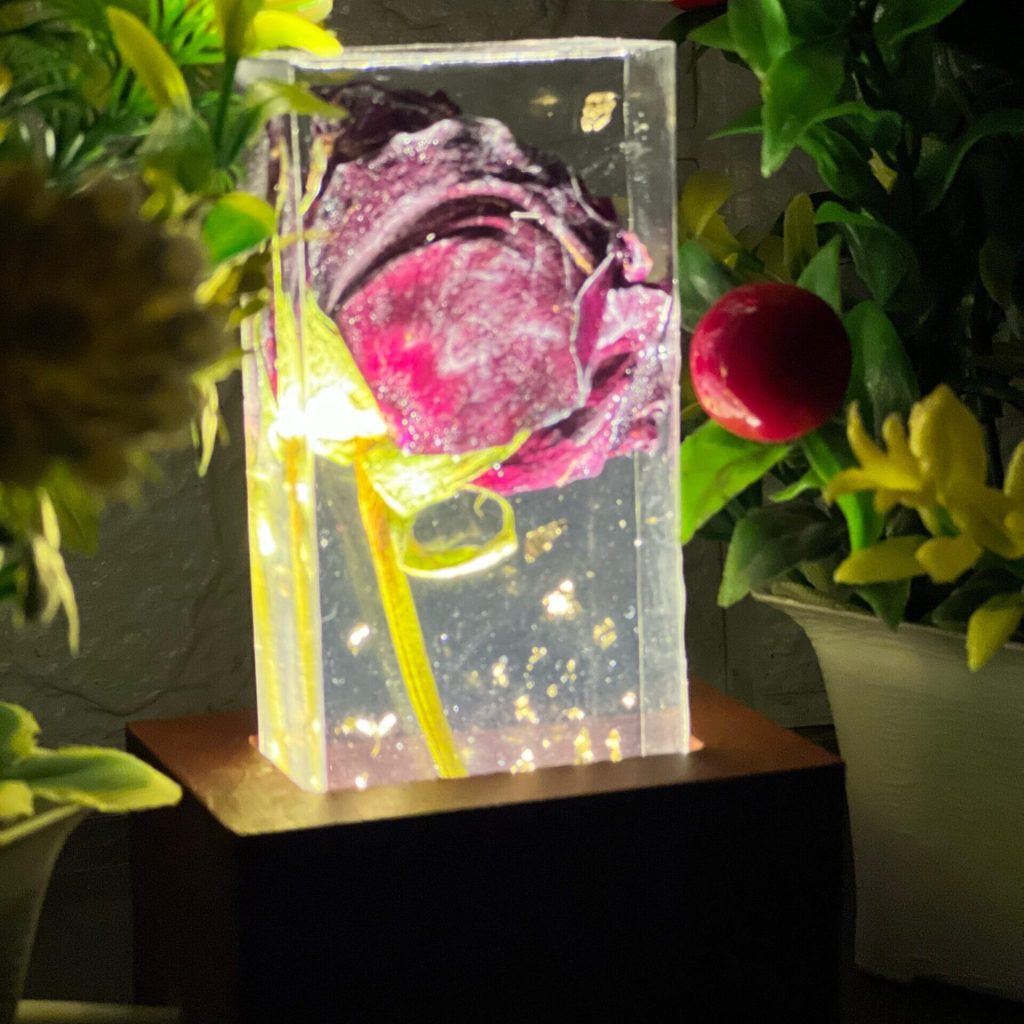 Rose Flower Preservation in Resin | LED Resin Block (- Inch)