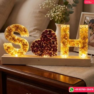 Luxury Resin LED Name Initials Lamp with Preserved Flowers (6- Inch)