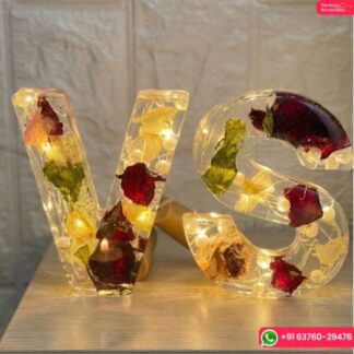 Personalised Resin Letters (V & S) – (4) Inch – Preserved Flowers with LED Lights