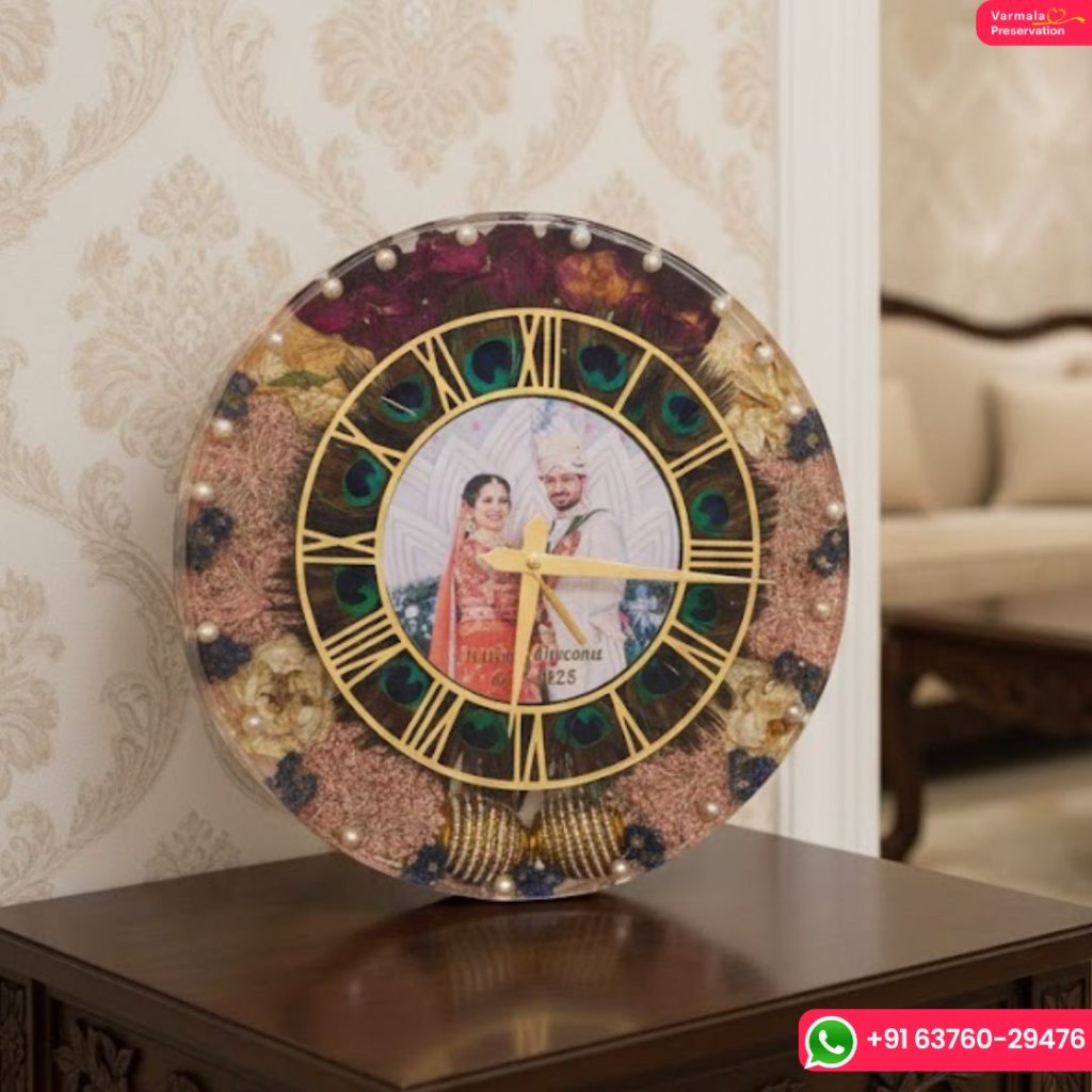 Personalised Resin Wedding Clock with Photo & Flowers ( 12- Inch)