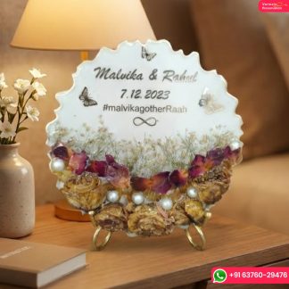 Resin Curve Shape Varmala Flower Preservation Frame | Beautiful Wedding Keepsake (8 Inch)