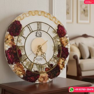 Resin Wall Clock with Real Varmala Flowers ( 12- Inch)