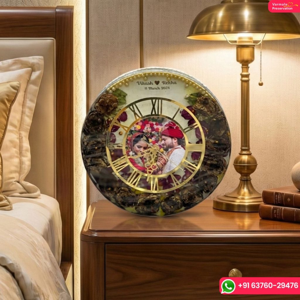 Resin Wall Clock with Wedding Garland Preservation ( 12inch )