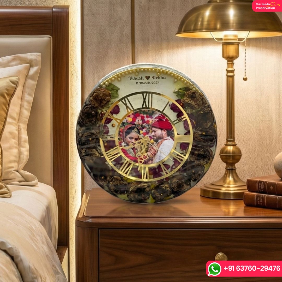 Resin Wall Clock with Wedding Garland Preservation ( 12inch )