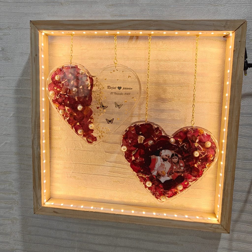 Wedding Memory Keepsake in (15) Inch Heart-shaped Resin Frame