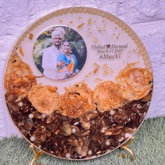 Preserved Wedding Varmala & Couple Photo in Resin ( 10- Inch)