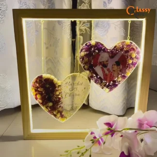 Resin Varmala Preserved in Rectangular LED Wooden Frame (12, 15 Inches)