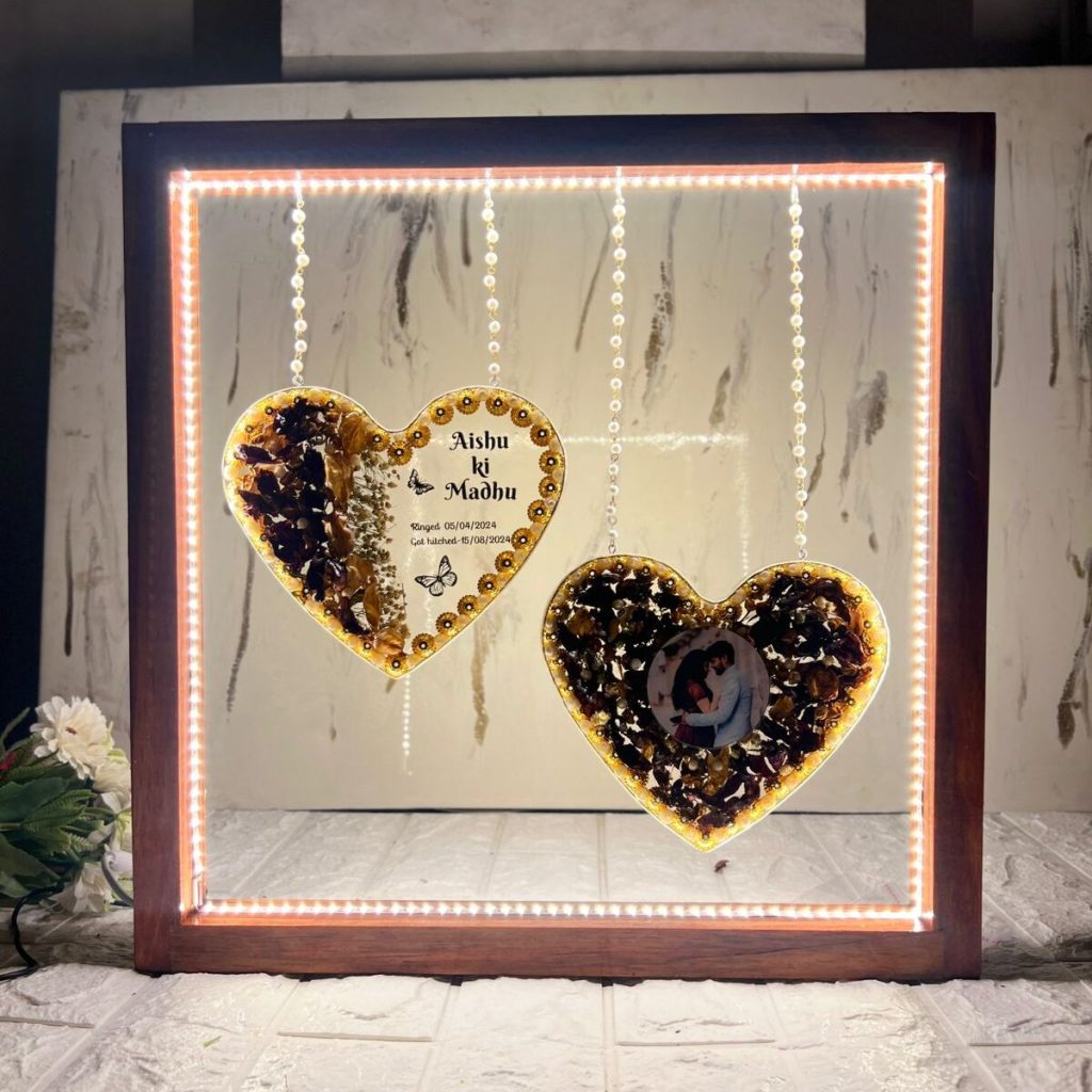 Handmade Resin Wedding Keepsake | ( 15) Inch Dual Heart-Shaped Resin Frames