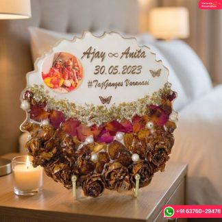 Wedding Garland Preservation in Resin Zigzag Round Frame (8 Inch)