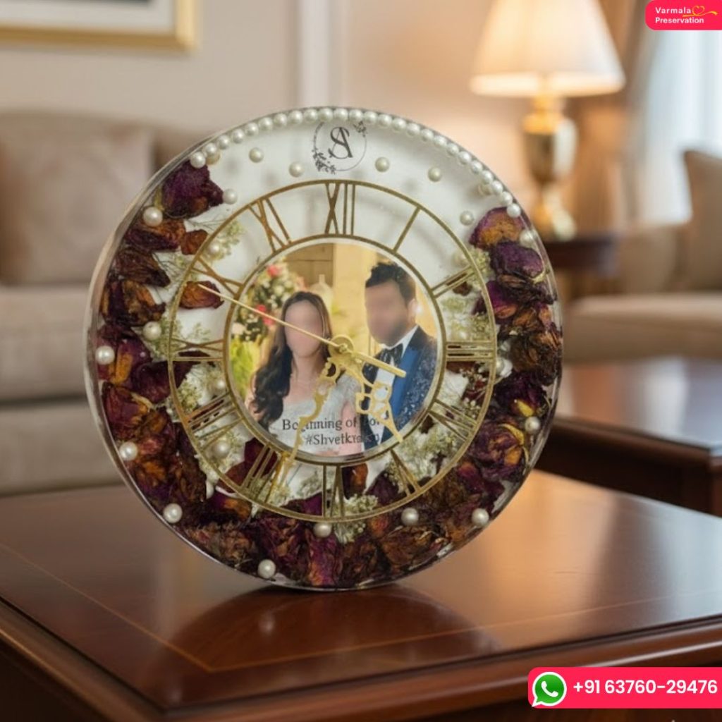 Wedding Photo Resin Wall Clock with Preserved Flowers ( 12- Inch)