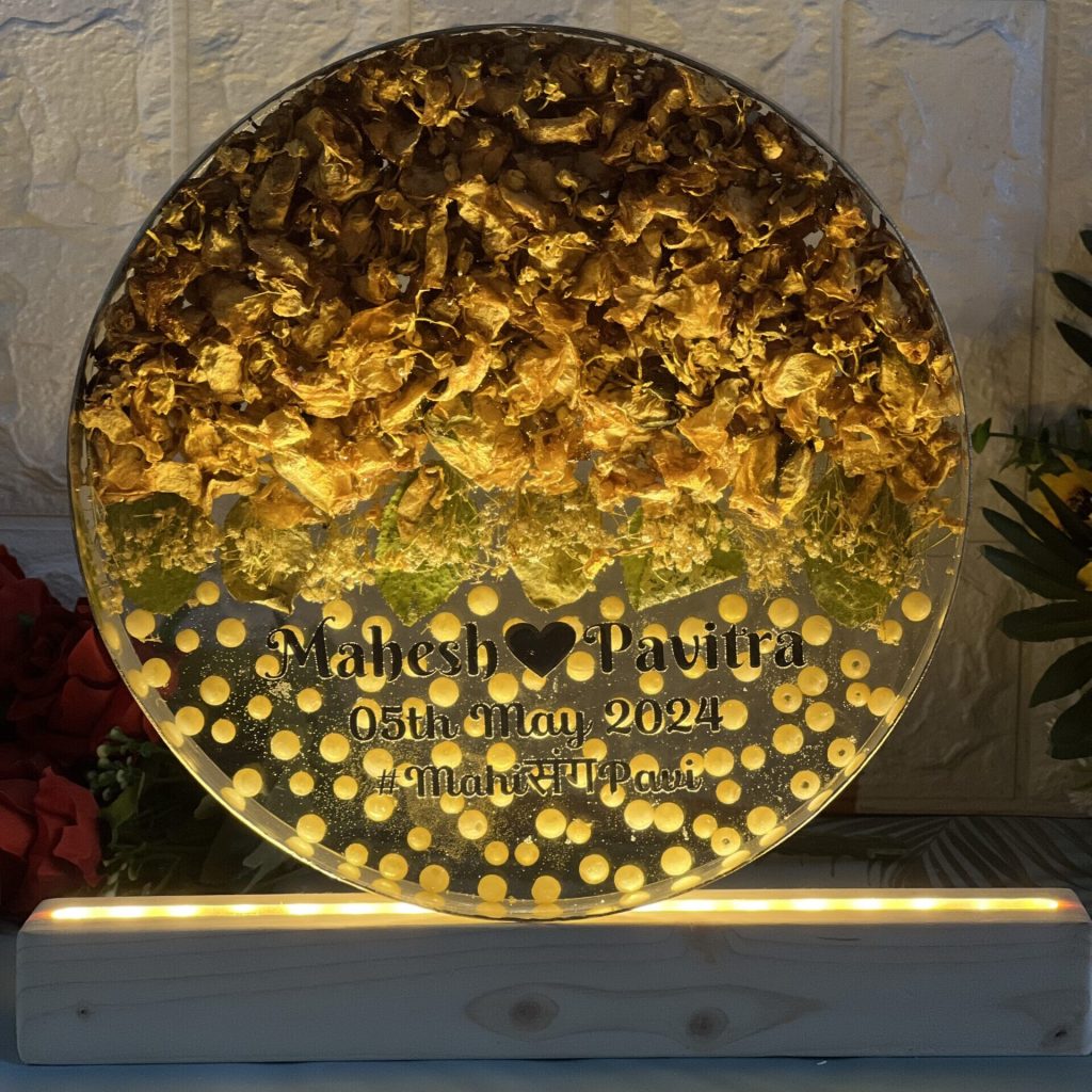 Varmala Flower Preservation Photo Frame | (12) Inch Resin LED Lamp