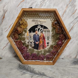 Resin Photo Frame with Varmala Preservation | (10) inch Wooden LED Frame